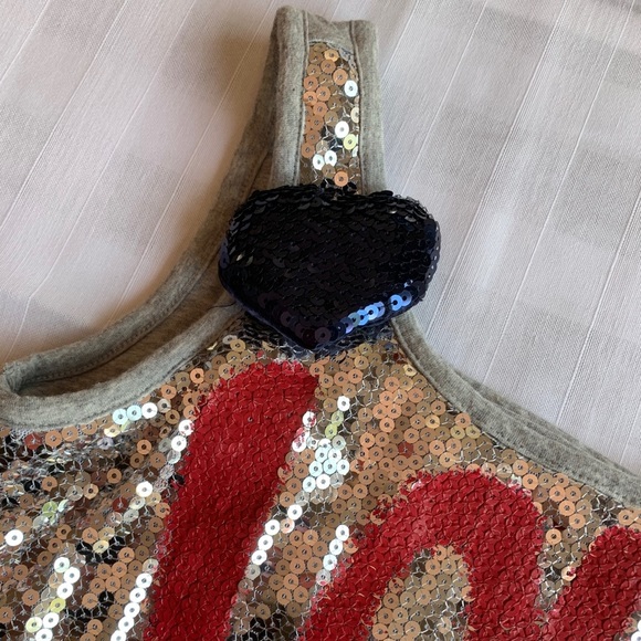 Justice Girls “Love One Another” Sequin Silver Blue Red Tank Shirt Size 12 - Picture 4 of 11